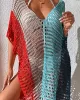 Vacation Loose Patchwork V-Neck Cover-Ups Swimwear