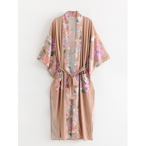 Vacation Floral Printed Lace-Up V-Neck Cover-Ups Swimwear