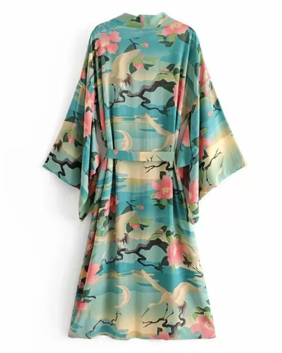 Beach Loose Floral Printed Lace-Up V-Neck Cover-Up Top