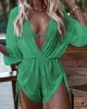 Three Pieces Set Loose Solid Color Padded Halter-Neck Bikini Swimsuit &Cover-Ups Rompers Swimwear