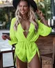 Three Pieces Set Loose Solid Color Padded Halter-Neck Bikini Swimsuit &Cover-Ups Rompers Swimwear