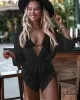 Three Pieces Set Loose Solid Color Padded Halter-Neck Bikini Swimsuit &Cover-Ups Rompers Swimwear