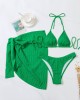 Simple Three Pieces Halterneck Triangle Bikini Set