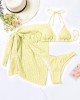 Simple Three Pieces Halterneck Triangle Bikini Set