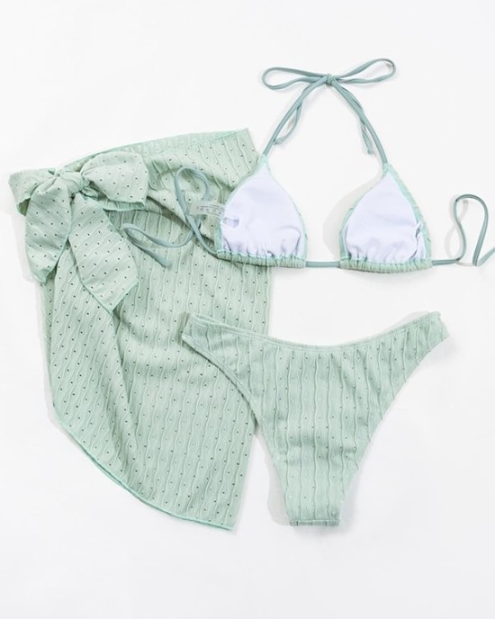 Simple Three Pieces Halterneck Triangle Bikini Set