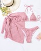 Simple Three Pieces Halterneck Triangle Bikini Set