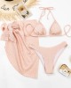 Simple Three Pieces Halterneck Triangle Bikini Set