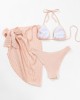 Simple Three Pieces Halterneck Triangle Bikini Set