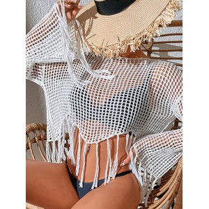 Hollow Tassels Long Sleeves Cover-Ups Swimsuit