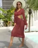 V-Neck Hollow Midi Length Cover-Ups Beach Dress