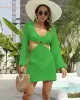 V-Neck Long Sleeves Hollow Mini Cover-Ups Beach Dress