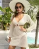 V-Neck Long Sleeves Hollow Mini Cover-Ups Beach Dress