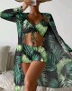 Halterneck Abstract Print Three Pieces Bikini Set