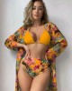 Triangle Halterneck Floral Three Pieces Bikini Set