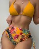 Triangle Halterneck Floral Three Pieces Bikini Set