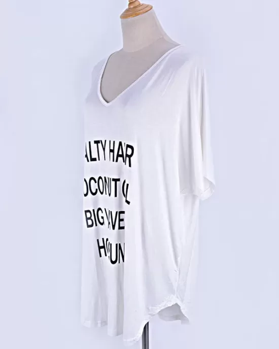 Letter Printing Bat Sleeve Loose Cover-Ups Tops