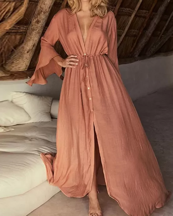 Flared Sleeves V-Neck Beach Madi Dress Cover-Up Swimwear