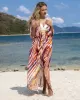 Chiffon Short Sleeve V-Neck Drawstring Cover-Up Swimwear