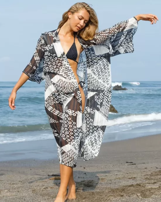 Loose Floral Half Sleeve Cardigan Thin Cover-Up Swimwear