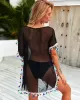 Round-Neck See-Through Mesh Split-Joint Tasseled Cover-Up Swimwear