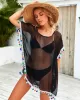 Round-Neck See-Through Mesh Split-Joint Tasseled Cover-Up Swimwear