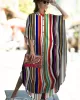 Striped Loose Pocket Cardigan Vacation Beach Cover-Up Swimwear