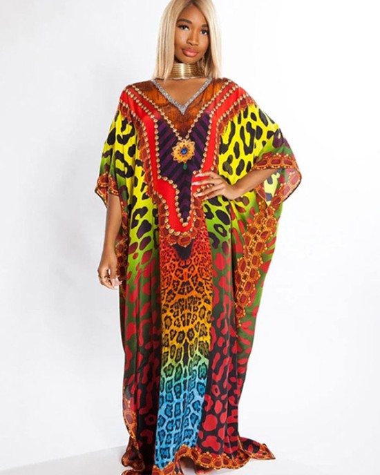 Colorful Leopard Print Loose Split-Side Beach Cover-Up Swimwear