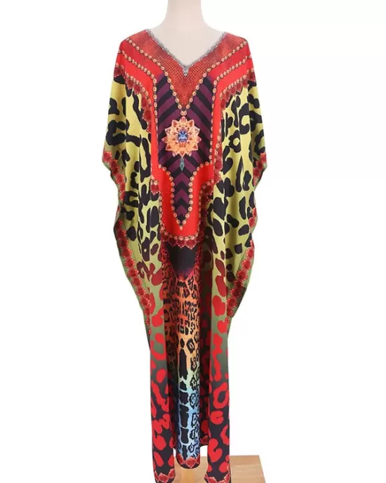 Colorful Leopard Print Loose Split-Side Beach Cover-Up Swimwear