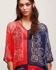 Chiffon Red And Blue Squares Print Loose Cover-Up Swimwear