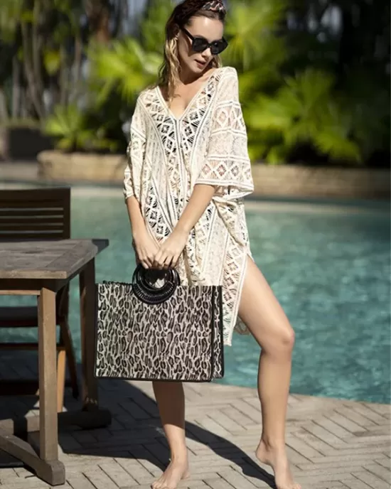 V-Neck Crochetgo Sexy Hollow Vacation Cover-Up Swimwear