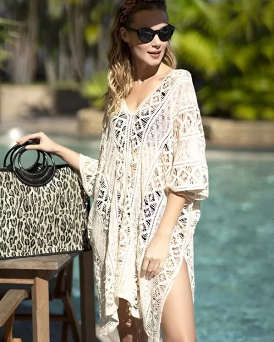 V-Neck Crochetgo Sexy Hollow Vacation Cover-Up Swimwear