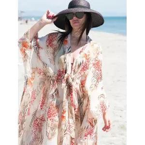 Chiffon Printed Loose Thin Cardigan Vacation Cover-Up Swimwear