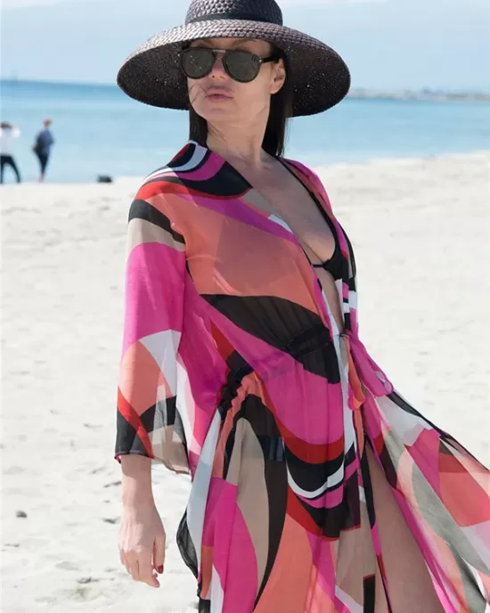 Chiffon Printed Loose Thin Cardigan Vacation Cover-Up Swimwear