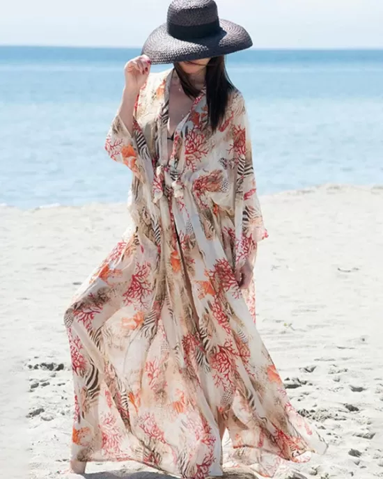 Chiffon Printed Loose Thin Cardigan Vacation Cover-Up Swimwear