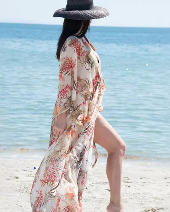 Chiffon Printed Loose Thin Cardigan Vacation Cover-Up Swimwear