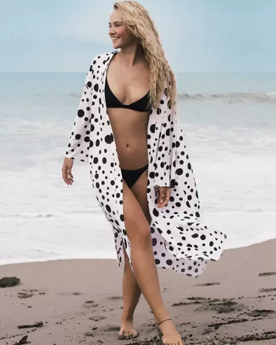 Polka-Dot Print Loose Cardigan Beach Cover-Up Swimwear