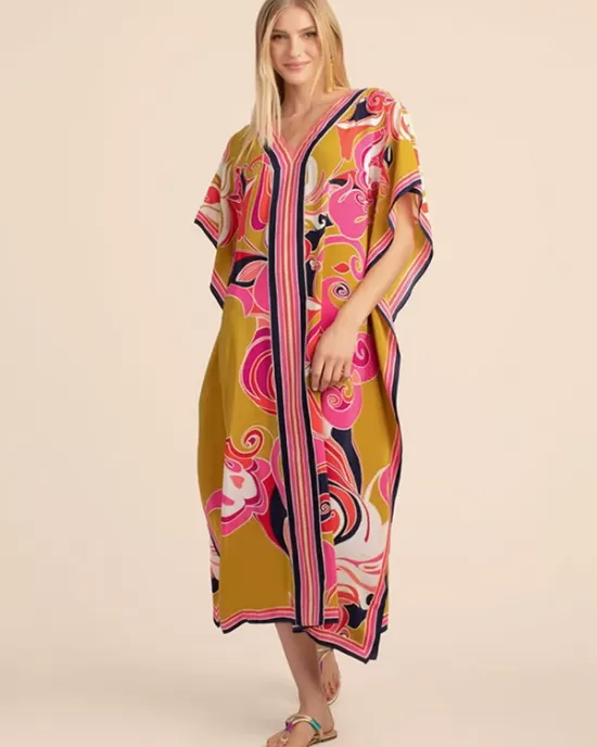 Short Sleeve Floral V-Neck Long Gown Cover-Up Swimwear