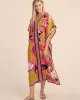 Short Sleeve Floral V-Neck Long Gown Cover-Up Swimwear