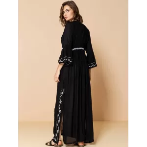 Embroidered And Lace-Up Long Sleeves Cover-Ups Tops