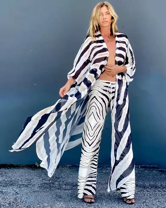 Sexy Zebra Pattern  Half Sleeve Wide Belt Cover-Ups Tops