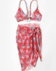 Three-Piece Floral Print Bandage Tie Side Bikini Swimwear