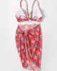 Three-Piece Floral Print Bandage Tie Side Bikini Swimwear