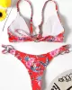 Three-Piece Floral Print Bandage Tie Side Bikini Swimwear