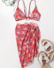 Three-Piece Floral Print Bandage Tie Side Bikini Swimwear