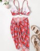 Three-Piece Floral Print Bandage Tie Side Bikini Swimwear