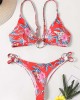 Three-Piece Floral Print Bandage Tie Side Bikini Swimwear