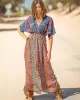 Short Sleeve Floral V-Neck Drawstring Midi Dress Cover-Up Swimwear