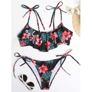 Spaghetti-Neck Floral Bralette Tie Side Bikini Swimwear