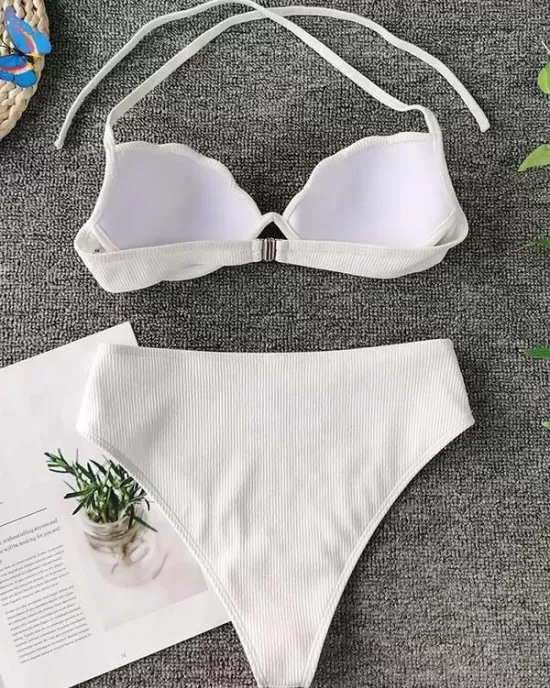 Shell Type Solid Color Split Bikini Swimsuit