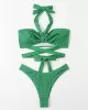 Padded Bandage Hollow Halter-Neck Bikini Swimsuit